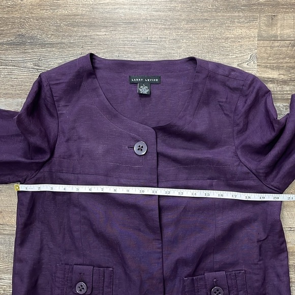 Larry Levine Purple Linen Blend Cropped Jacket Blazer Sz L 3/4 Sleeve Boxy Royal - Picture 9 of 11